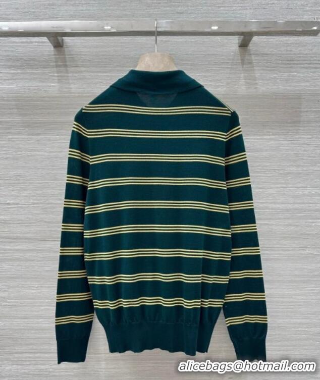 New Cheap Miu Miu Striped Cashmere and Silk Polo Shirt 1025 Green 2025