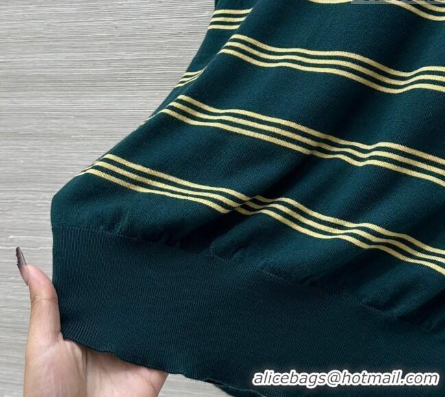New Cheap Miu Miu Striped Cashmere and Silk Polo Shirt 1025 Green 2025