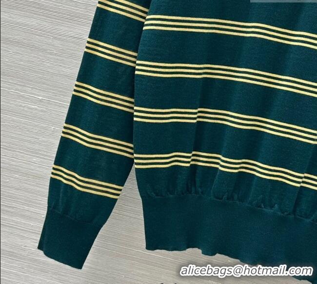 New Cheap Miu Miu Striped Cashmere and Silk Polo Shirt 1025 Green 2025