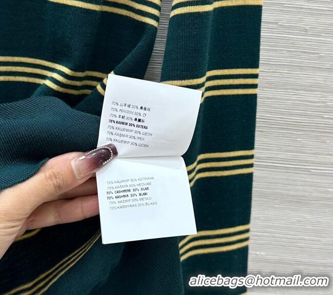 New Cheap Miu Miu Striped Cashmere and Silk Polo Shirt 1025 Green 2025