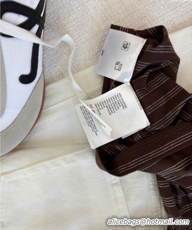 ﻿​Cheap Discount Miu Miu Striped Cotton T-Shirt 0411 Brown 2025