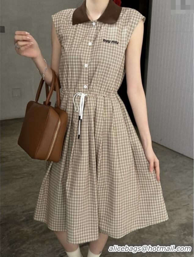 Original Cheap Miu Miu Check Dress 0411 Beige 2025