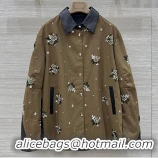 Top Quality Miu Miu Cotton & Lambskin Oversized Jacket with Sequins 1042 Green/Black 2025