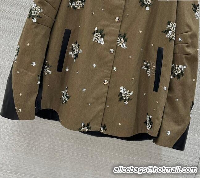 Top Quality Miu Miu Cotton & Lambskin Oversized Jacket with Sequins 1042 Green/Black 2025