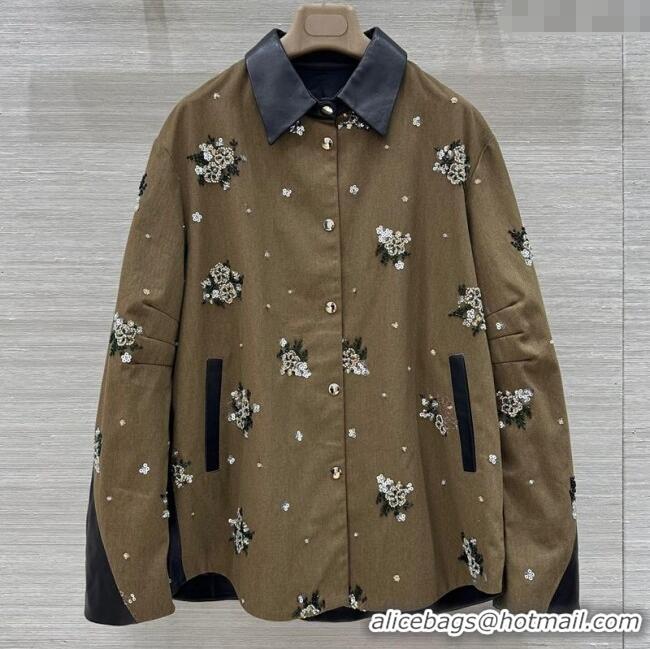 Top Quality Miu Miu Cotton & Lambskin Oversized Jacket with Sequins 1042 Green/Black 2025