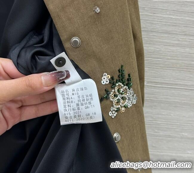 Top Quality Miu Miu Cotton & Lambskin Oversized Jacket with Sequins 1042 Green/Black 2025
