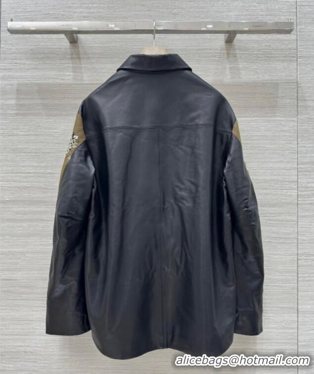 Top Quality Miu Miu Cotton & Lambskin Oversized Jacket with Sequins 1042 Green/Black 2025