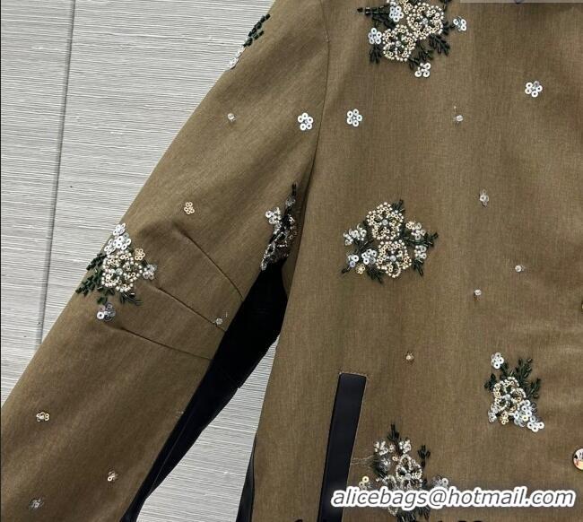 Top Quality Miu Miu Cotton & Lambskin Oversized Jacket with Sequins 1042 Green/Black 2025