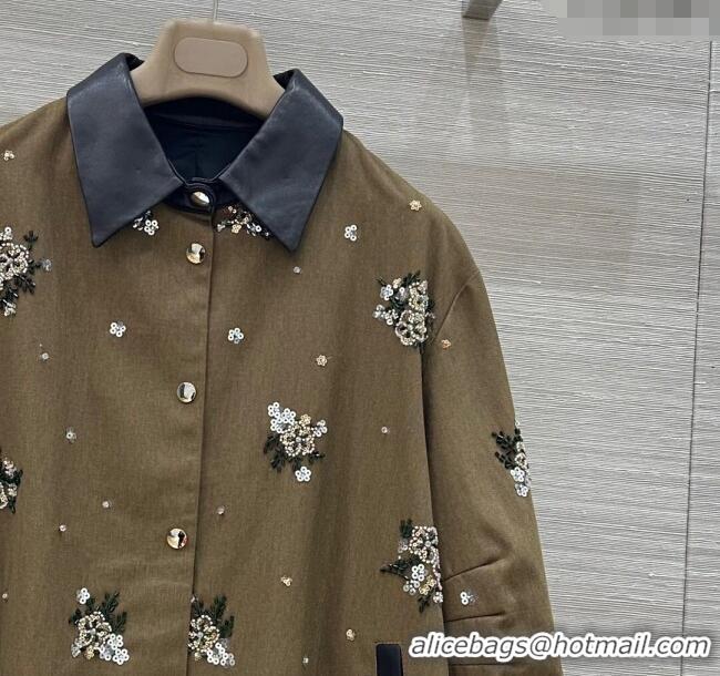 Top Quality Miu Miu Cotton & Lambskin Oversized Jacket with Sequins 1042 Green/Black 2025