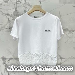 Well Crafted Miu Miu T-shirt with Lace M042828 White 2025