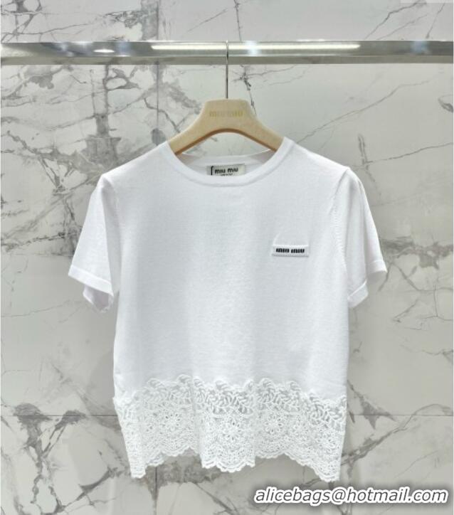 Well Crafted Miu Miu T-shirt with Lace M042828 White 2025