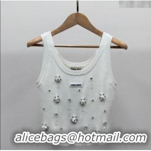 Super Quality Miu Miu Wool Vest with Strass 30073 White 2025
