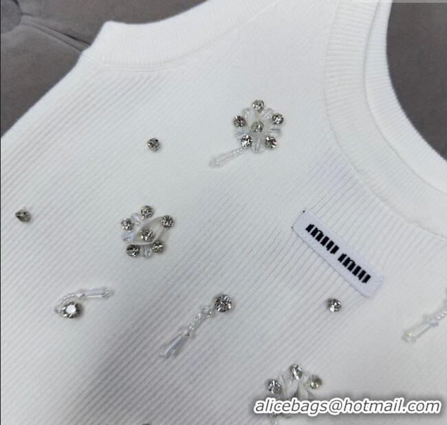 Super Quality Miu Miu Wool Vest with Strass 30073 White 2025