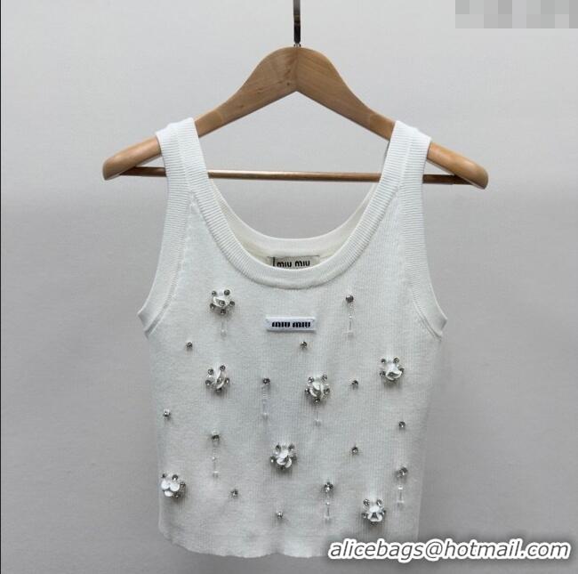 Super Quality Miu Miu Wool Vest with Strass 30073 White 2025