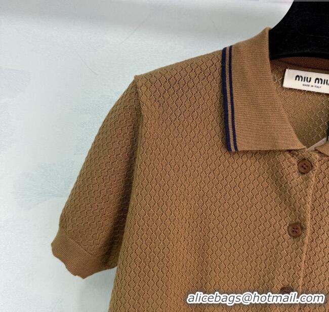 ​Buy Fashionable Miu Miu Wool Blend Knit Top 30053 Brown 2025