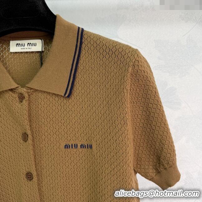 ​Buy Fashionable Miu Miu Wool Blend Knit Top 30053 Brown 2025