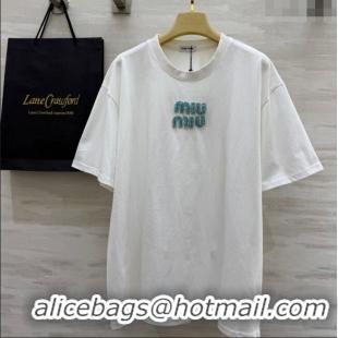 Grade Design Miu Miu Cotton White T-Shirt 042902 Green Logo 2025