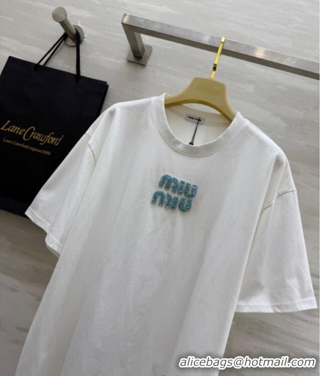 Grade Design Miu Miu Cotton White T-Shirt 042902 Green Logo 2025
