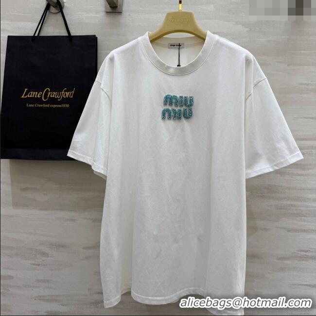 Grade Design Miu Miu Cotton White T-Shirt 042902 Green Logo 2025