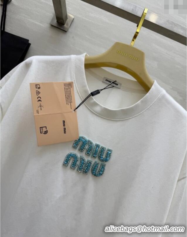 Grade Design Miu Miu Cotton White T-Shirt 042902 Green Logo 2025