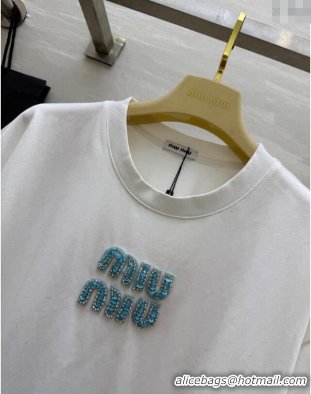 Grade Design Miu Miu Cotton White T-Shirt 042902 Green Logo 2025