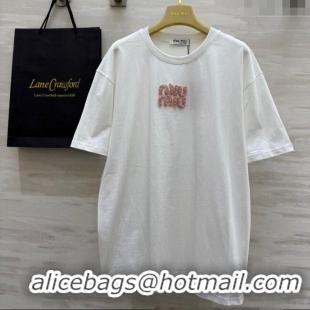 ​Low Cost Miu Miu Cotton White T-Shirt 042902 Pink Logo 2025