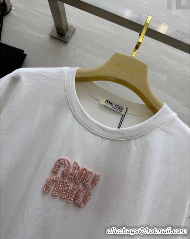 ​Low Cost Miu Miu Cotton White T-Shirt 042902 Pink Logo 2025