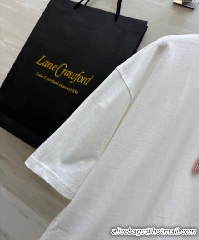 ​Low Cost Miu Miu Cotton White T-Shirt 042902 Pink Logo 2025
