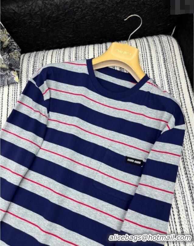 Miu Miu Striped Long Sleeve T-Shirt 042905 Blue/Grey 2025