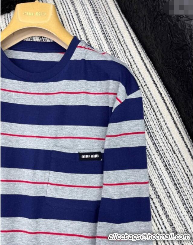 Miu Miu Striped Long Sleeve T-Shirt 042905 Blue/Grey 2025