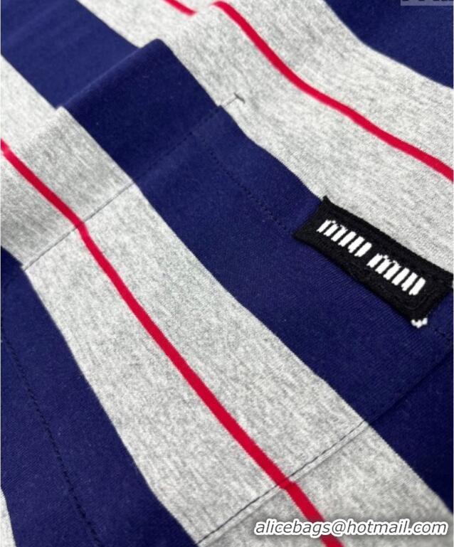 Miu Miu Striped Long Sleeve T-Shirt 042905 Blue/Grey 2025