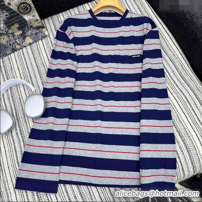 Miu Miu Striped Long Sleeve T-Shirt 042905 Blue/Grey 2025