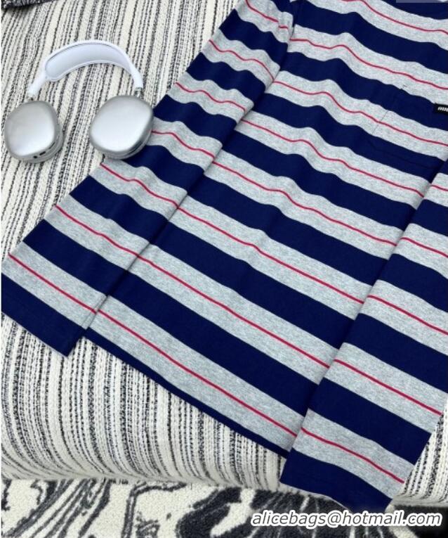 Miu Miu Striped Long Sleeve T-Shirt 042905 Blue/Grey 2025