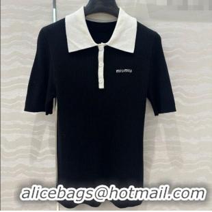 ​Hot Style Cheap Miu Miu Wool Blend Knit Polo Shirt 042981 Black 2025