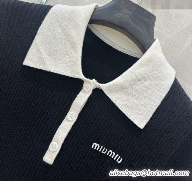 ​Hot Style Cheap Miu Miu Wool Blend Knit Polo Shirt 042981 Black 2025