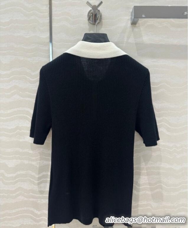 ​Hot Style Cheap Miu Miu Wool Blend Knit Polo Shirt 042981 Black 2025