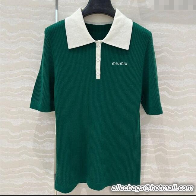 Market Sells Miu Miu Wool Blend Knit Polo Shirt 042981 Green 2025