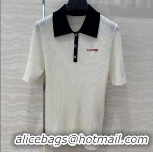 Best Grade Miu Miu Wool Blend Knit Polo Shirt 042981 White 2025