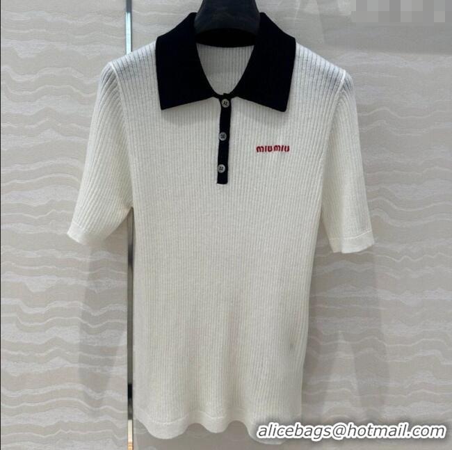 Best Grade Miu Miu Wool Blend Knit Polo Shirt 042981 White 2025