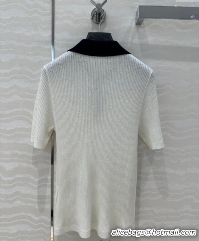 Best Grade Miu Miu Wool Blend Knit Polo Shirt 042981 White 2025