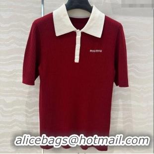 Lowest Cost Miu Miu Wool Blend Knit Polo Shirt 042981 Red 2025