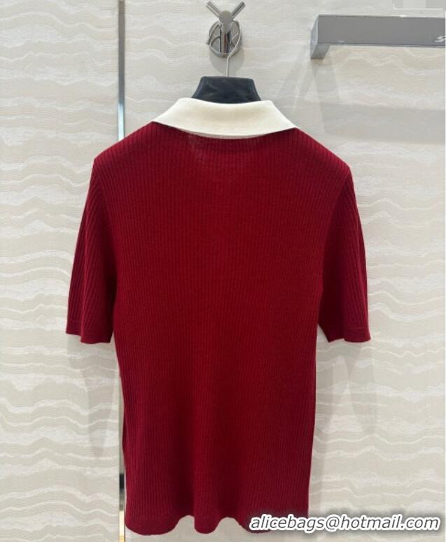 Lowest Cost Miu Miu Wool Blend Knit Polo Shirt 042981 Red 2025