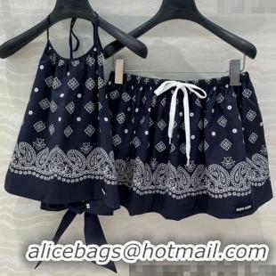 Cheap Price Miu Miu Paisley Printed Vest and Shorts Set 0429 Blue 2025