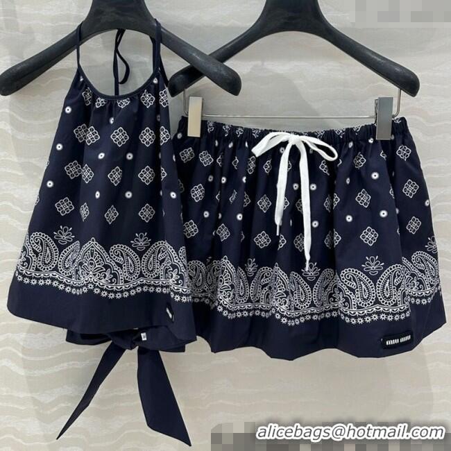 Cheap Price Miu Miu Paisley Printed Vest and Shorts Set 0429 Blue 2025
