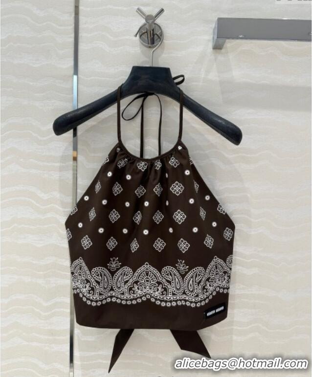 Grade Quality Miu Miu Paisley Printed Vest and Shorts Set 0429 Brown 2025