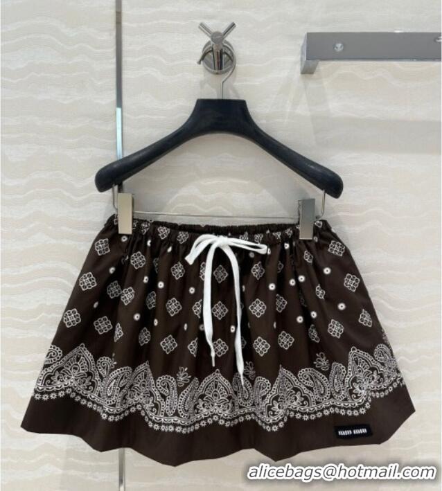 Grade Quality Miu Miu Paisley Printed Vest and Shorts Set 0429 Brown 2025