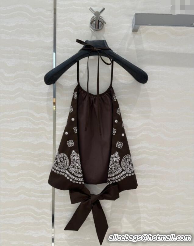 Grade Quality Miu Miu Paisley Printed Vest and Shorts Set 0429 Brown 2025