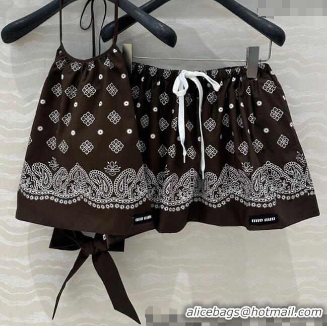 Grade Quality Miu Miu Paisley Printed Vest and Shorts Set 0429 Brown 2025