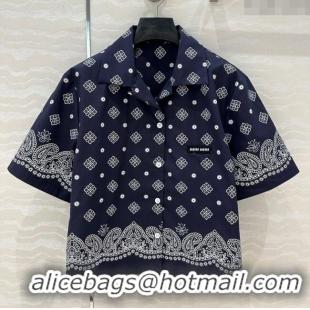 Original Cheap Miu Miu Paisley Printed Shirt 0429 Blue 2025
