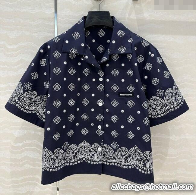 Original Cheap Miu Miu Paisley Printed Shirt 0429 Blue 2025